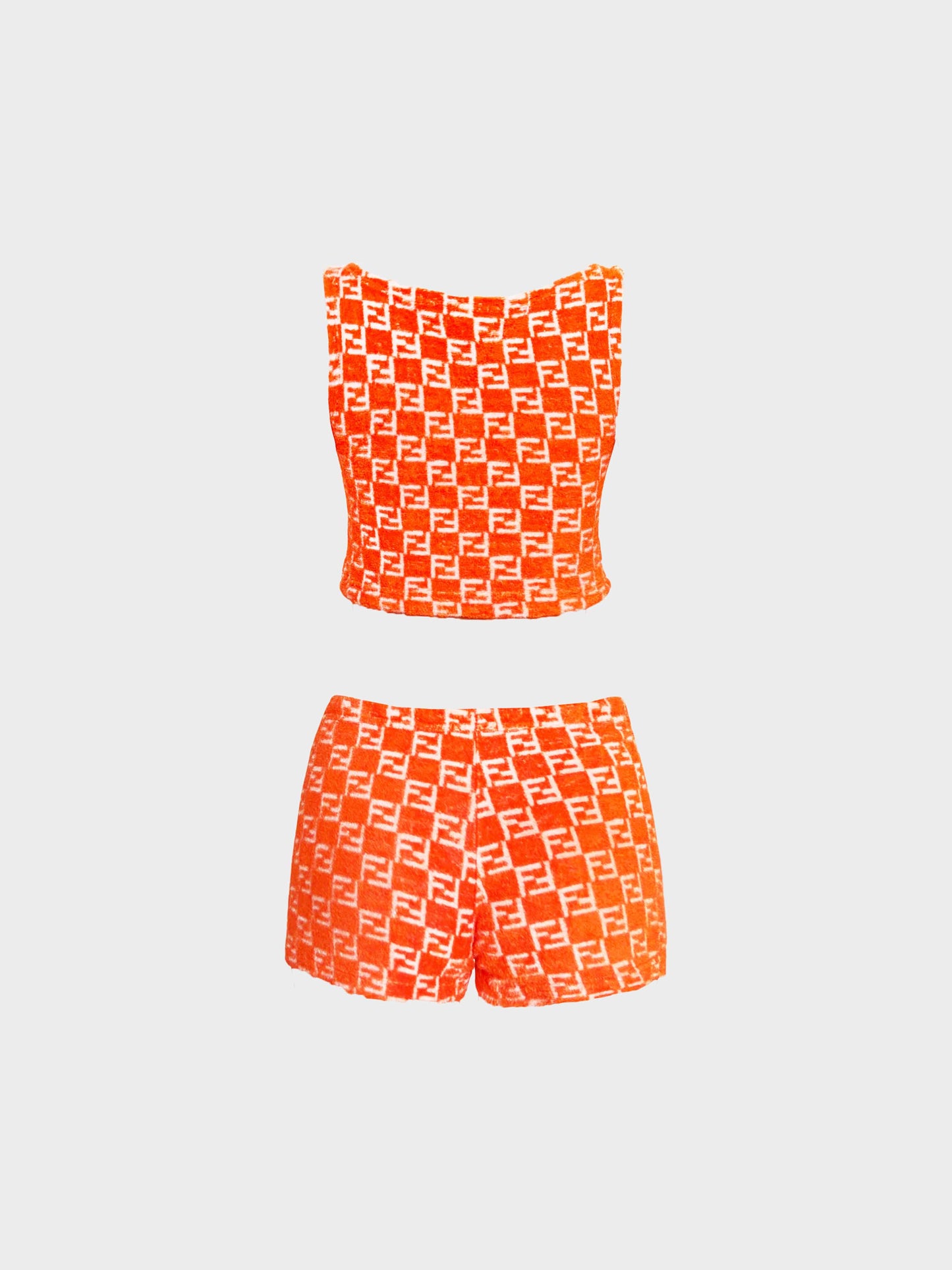 Fendi 1990s-2000s Orange Terrycloth Logo Print Top and Shorts Set