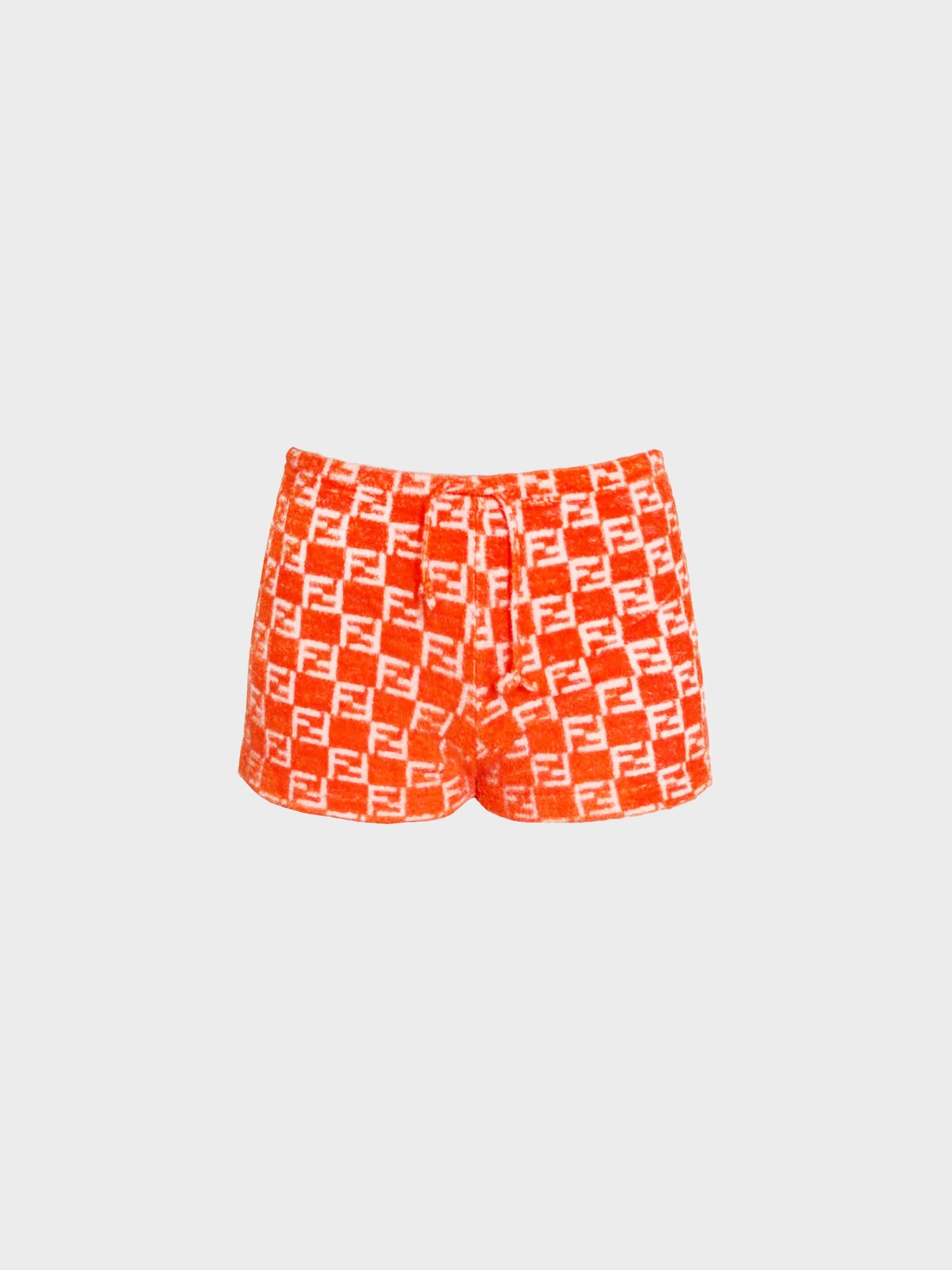 Fendi 1990s-2000s Orange Terrycloth Logo Print Top and Shorts Set