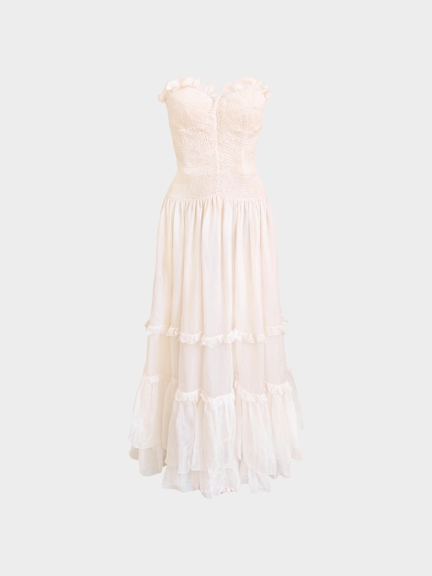 Tom Ford 2010s Cream White Silk Ruched Dress with Ruffles