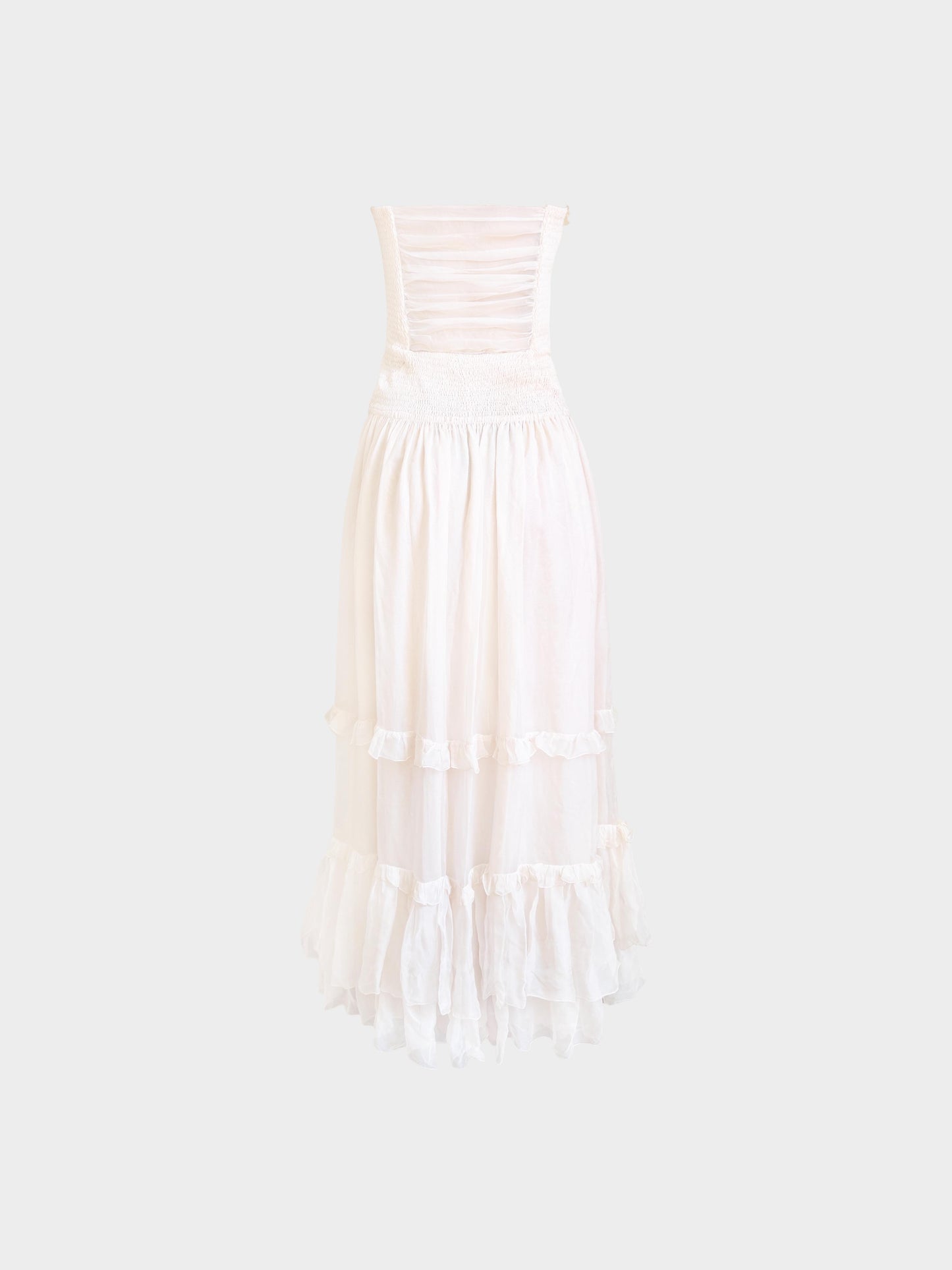 Tom Ford 2010s Cream White Silk Ruched Dress with Ruffles