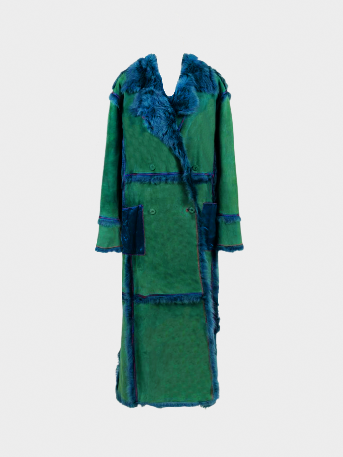 Emanuel Ungaro 2000s Dark turquoise Mongolian Lambskin Long Trench Coat