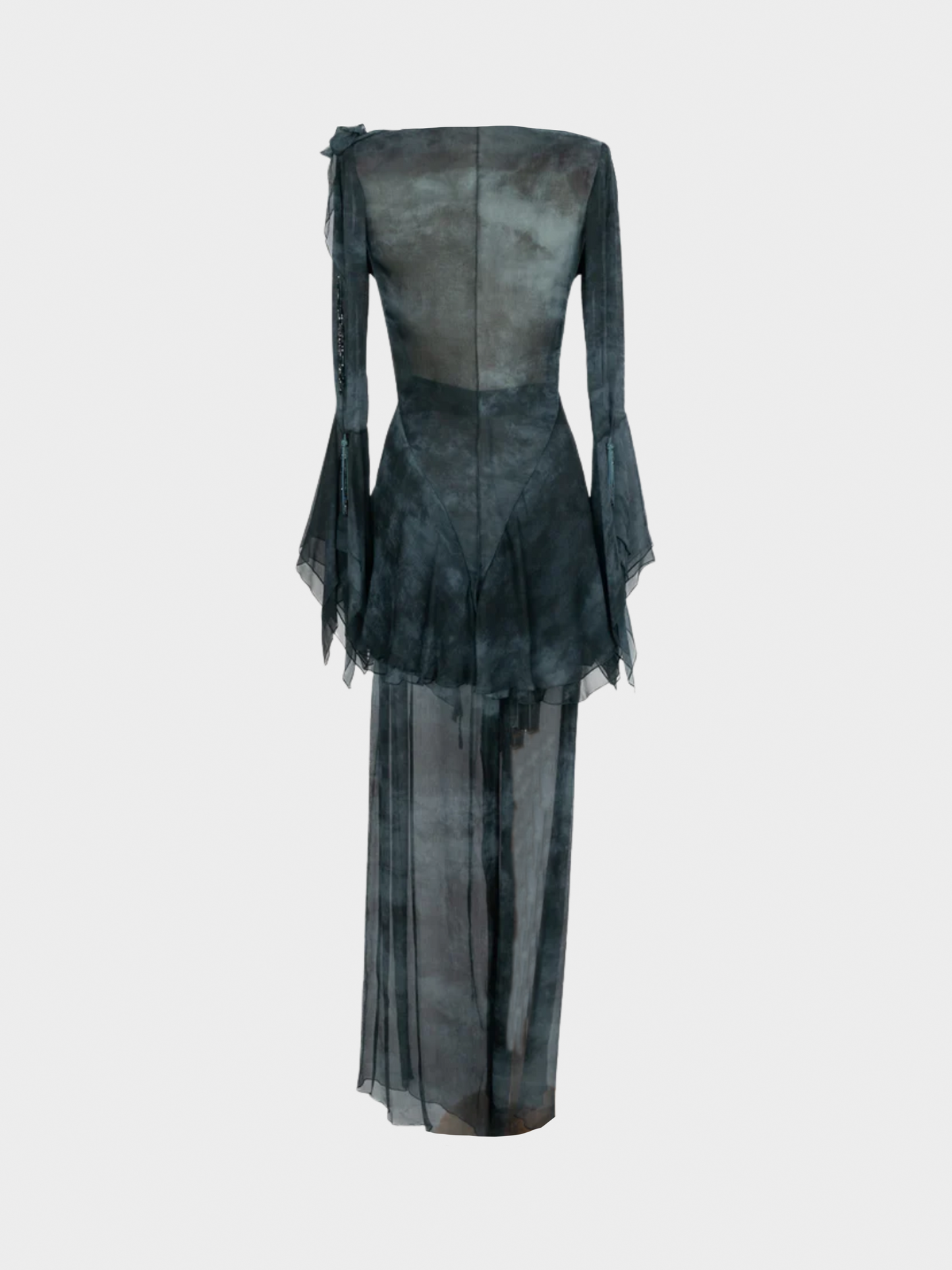Emanuel Ungaro 1990s Navy Blue Silk Chiffon Top and Pants Set