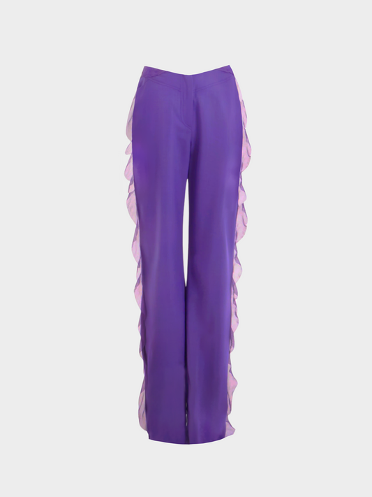 Emanuel Ungaro SS 2001 Purple Wool and Silk Chiffon Pants