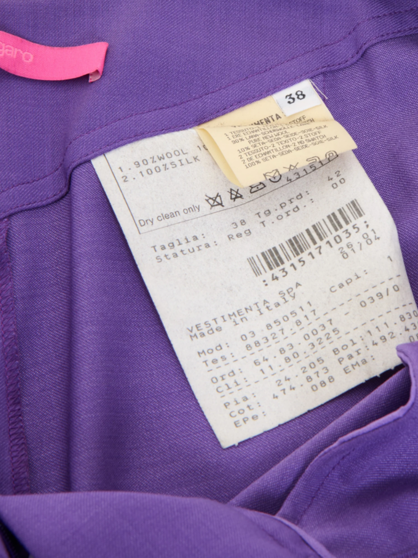 Emanuel Ungaro SS 2001 Purple Wool and Silk Chiffon Pants
