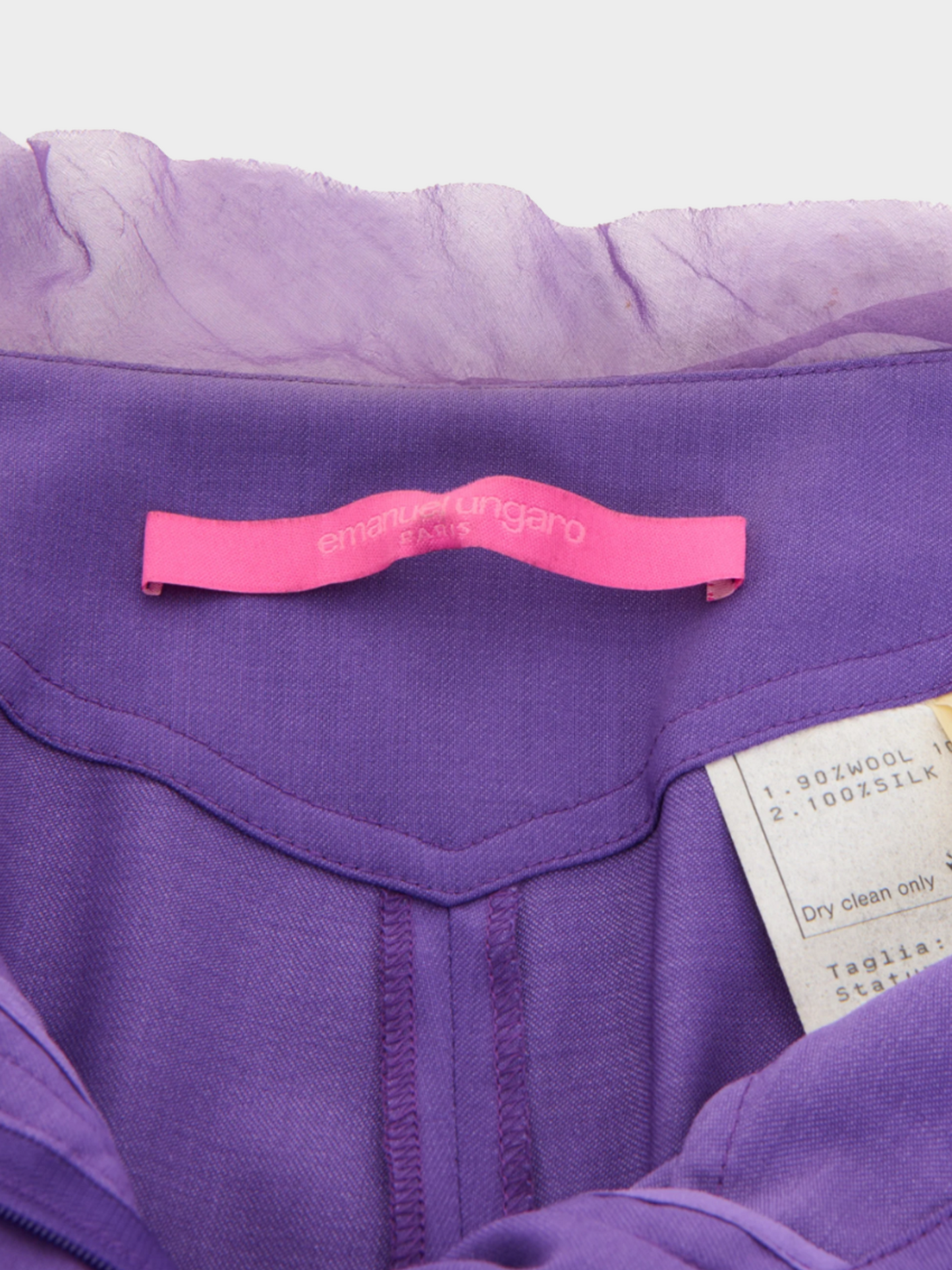 Emanuel Ungaro SS 2001 Purple Wool and Silk Chiffon Pants