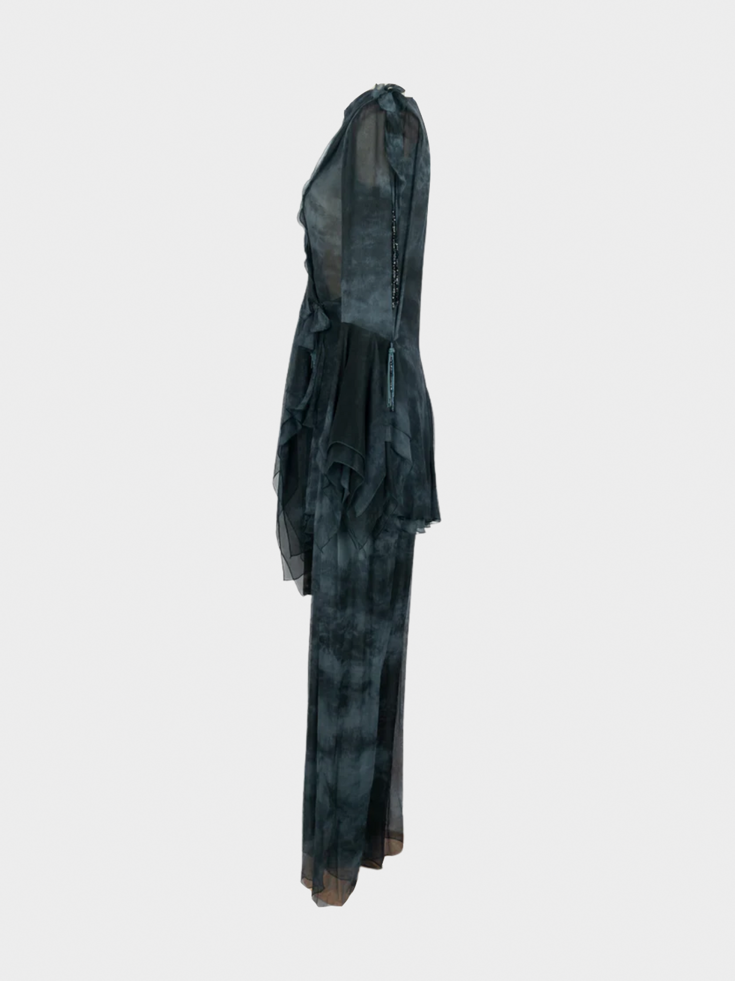 Emanuel Ungaro 1990s Navy Blue Silk Chiffon Top and Pants Set