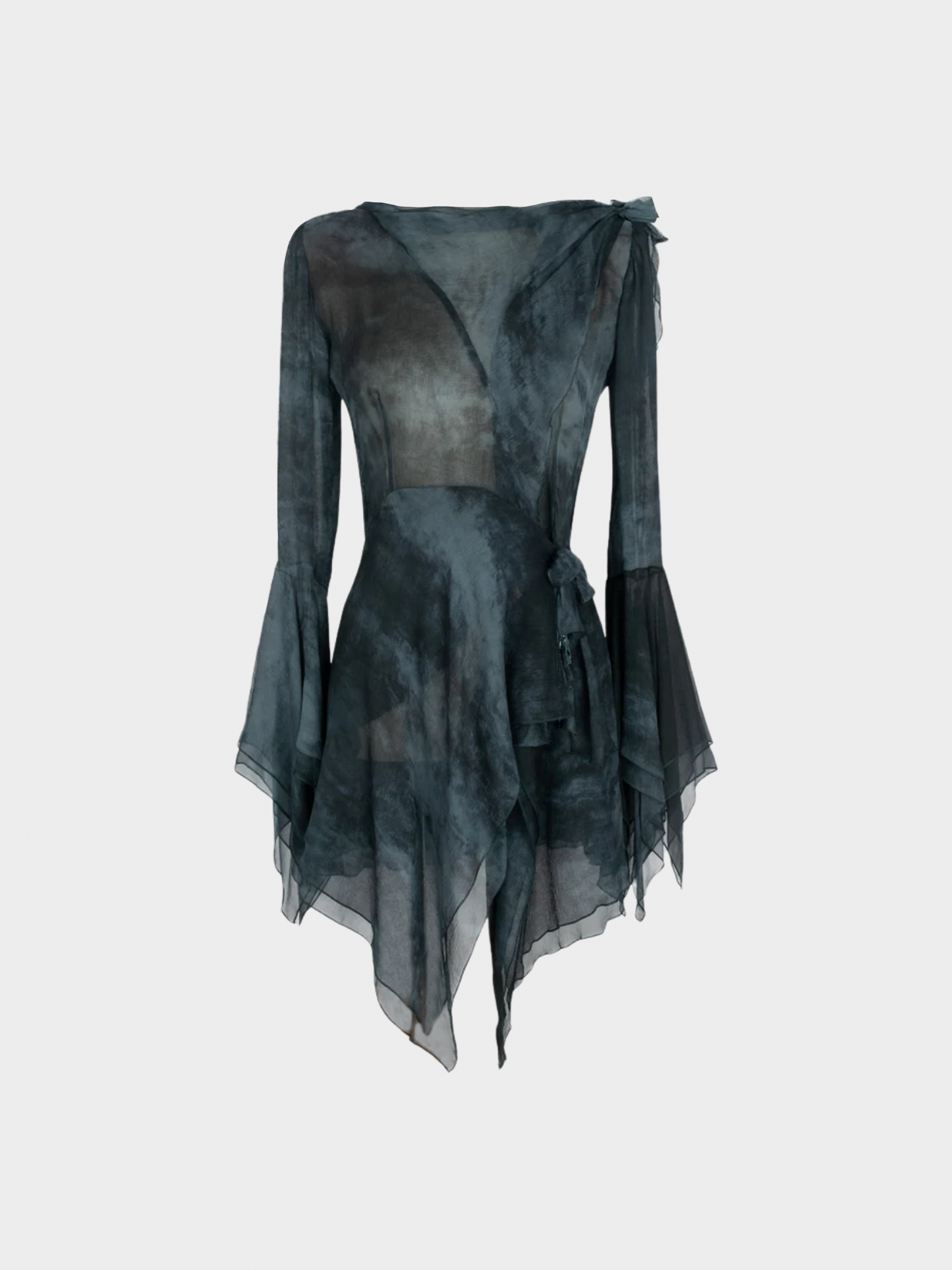 Emanuel Ungaro 1990s Navy Blue Silk Chiffon Top and Pants Set