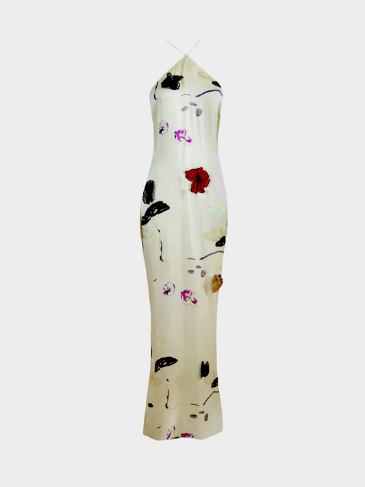 Emanuel Ungaro SS 2002 Cream Silk Floral Embroidered Maxi Dress