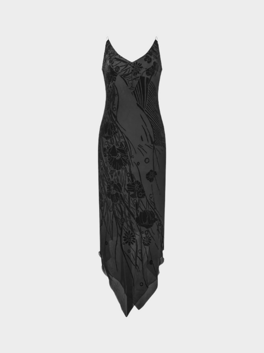 Emanuel Ungaro 2000s Black Bias Floral Maxi Dress