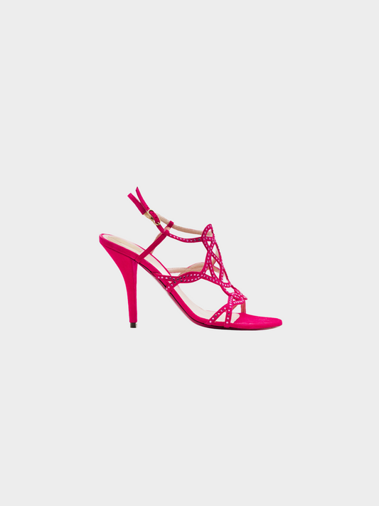 Emanuel Ungaro 2000s Fuchsia Suede Bedazzled Stiletto Sandals