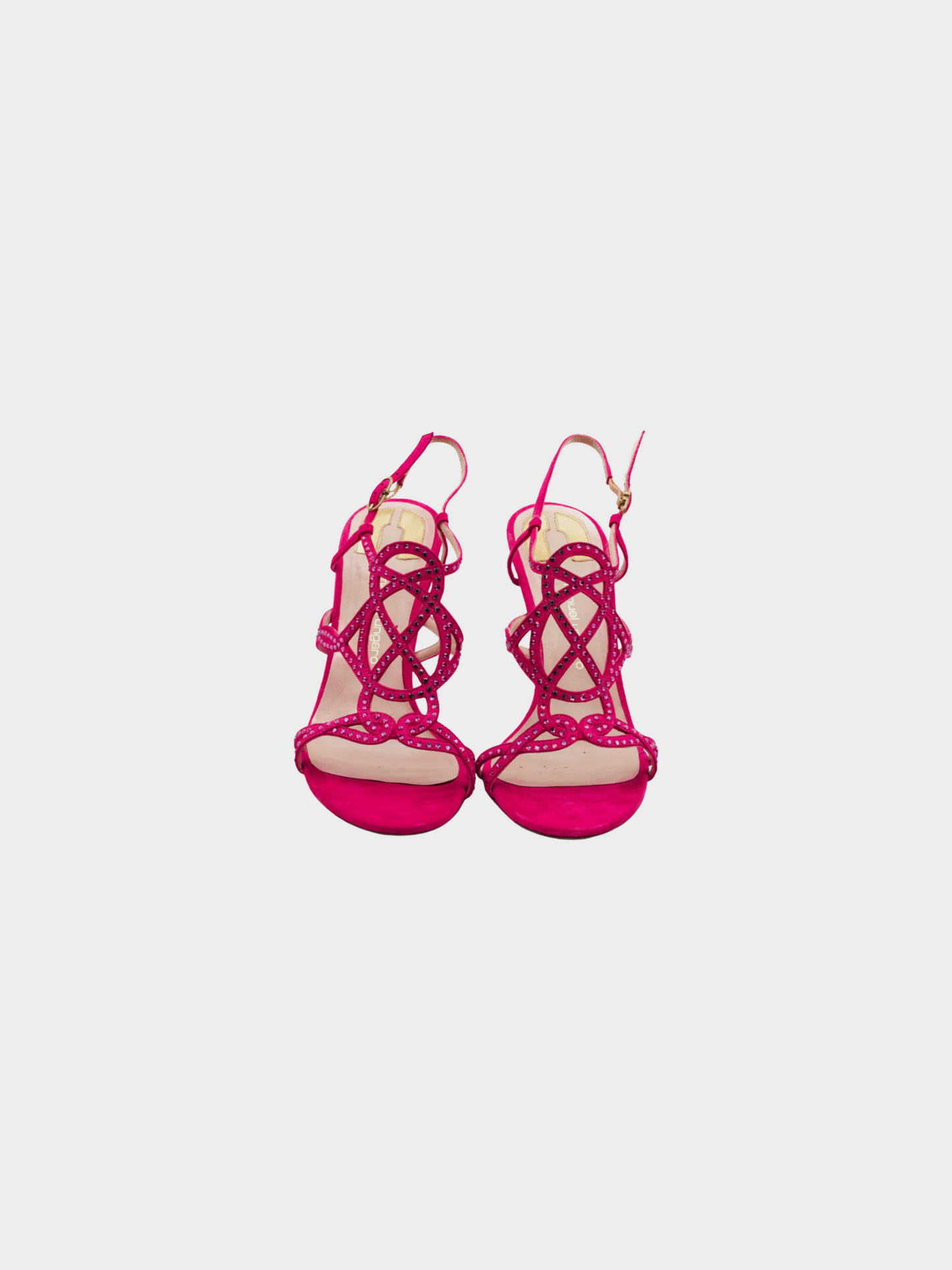 Emanuel Ungaro 2000s Fuchsia Suede Bedazzled Stiletto Sandals