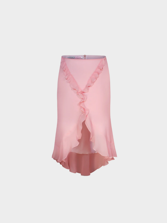 Ungaro by Emanuel Ungaro 2001 Pink Silk Chiffon Ruffled Maxi Skirt