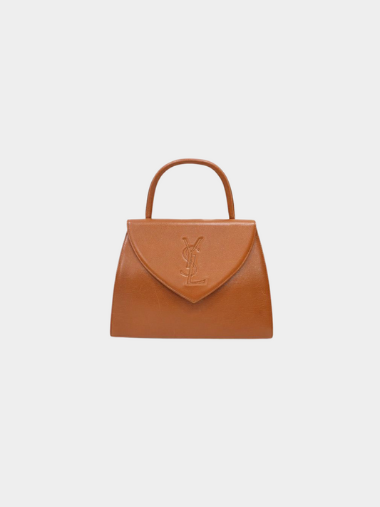 Yves Saint Laurent 1990s Brown Logo Stitch Leather Handbag