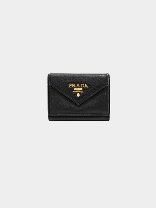 Prada 2000s Black Logo Compact Wallet