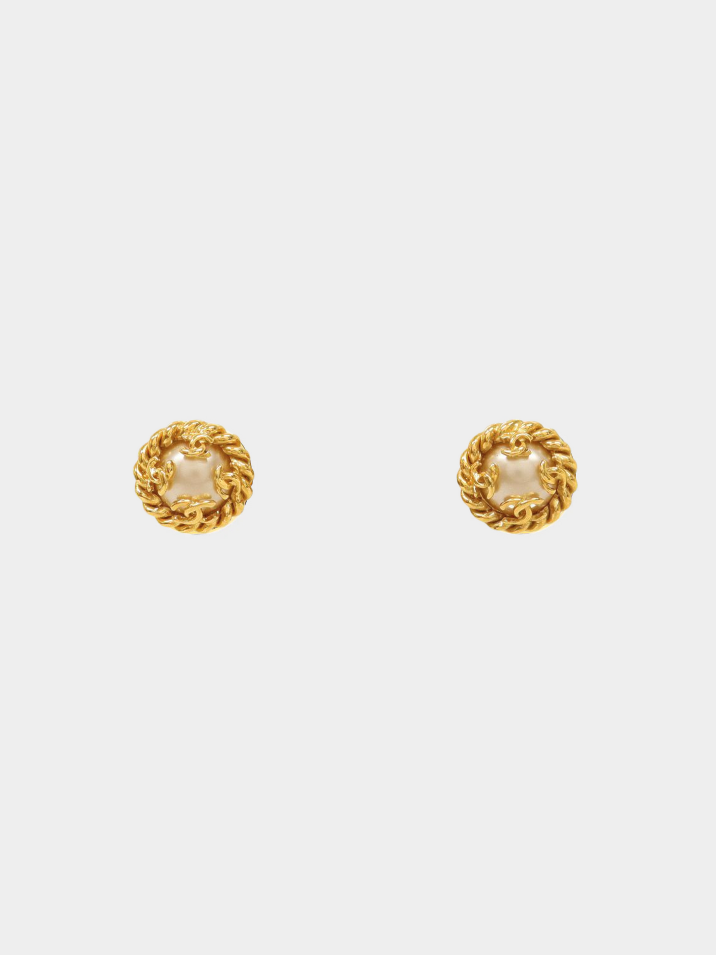 Chanel 1990s Gold Plated Metal and Pearl Round Rope Earrings