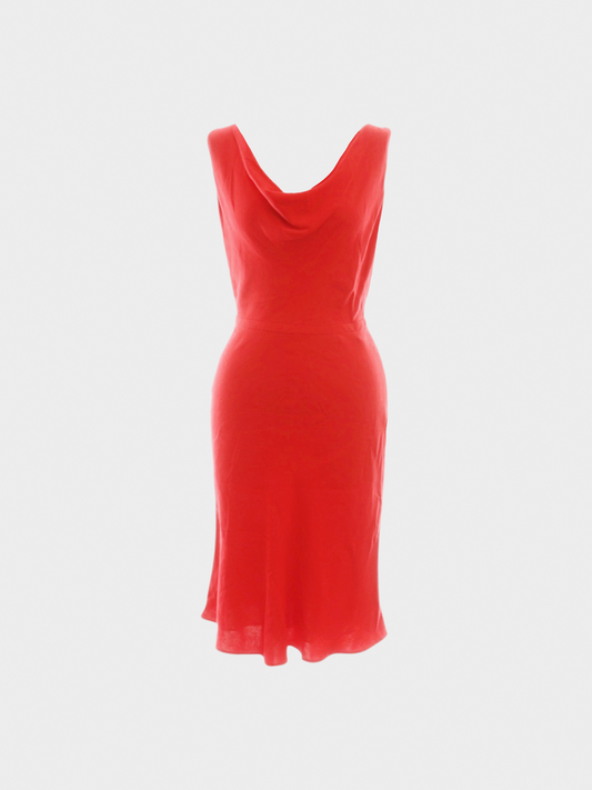 Valentino 2000s Red Cowl Neck Midi Dress