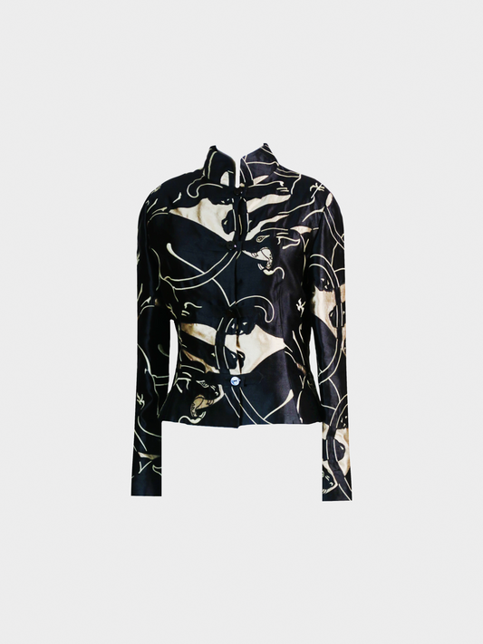 Valentino FW 2001 Runway Black and Gold Graphic Linen Jacket