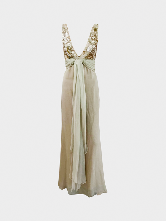 Valentino SS 2000 Runway Beige Beaded Gown