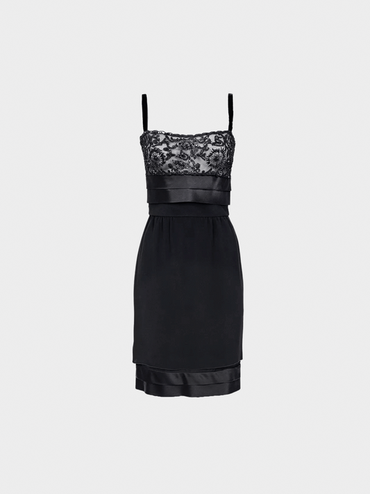 Valentino 2000s Black Beaded Mini Dress