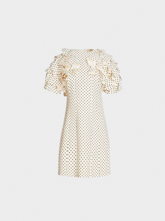 Valentino 2020 Cream Polka Dot Ruffle Mini Dress