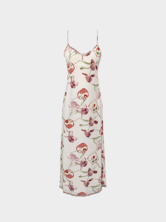 Valentino 2000s Miss V Floral Silk Maxi Dress