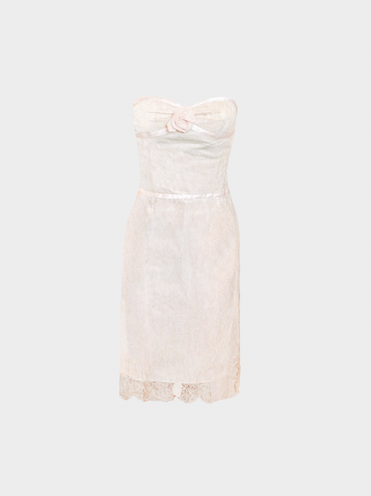 Valentino 2000s Light Peach Lace Tube Dress