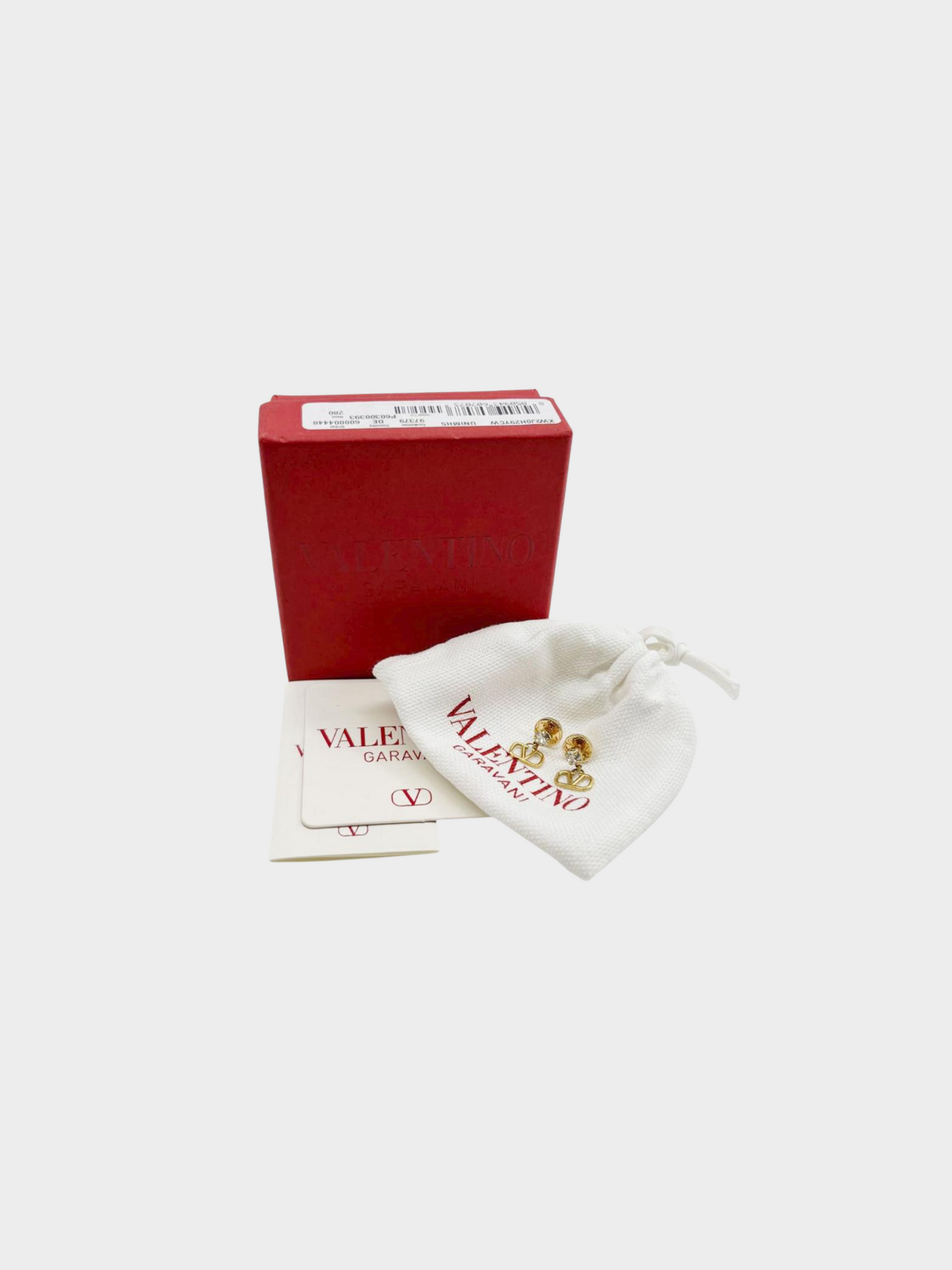 Valentino 2010s Gold Rhinestone V Logo Signature Earrings