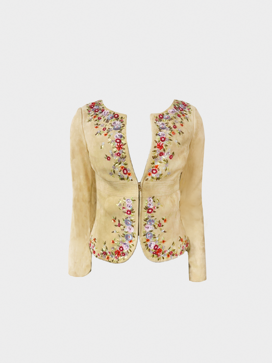 Valentino 2000s Lamb Leather Floral Print Evening Jacket