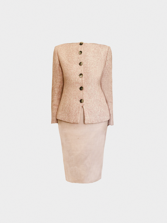 Valentino 1990s Pink Viscose-Wool Tweed Suit Set