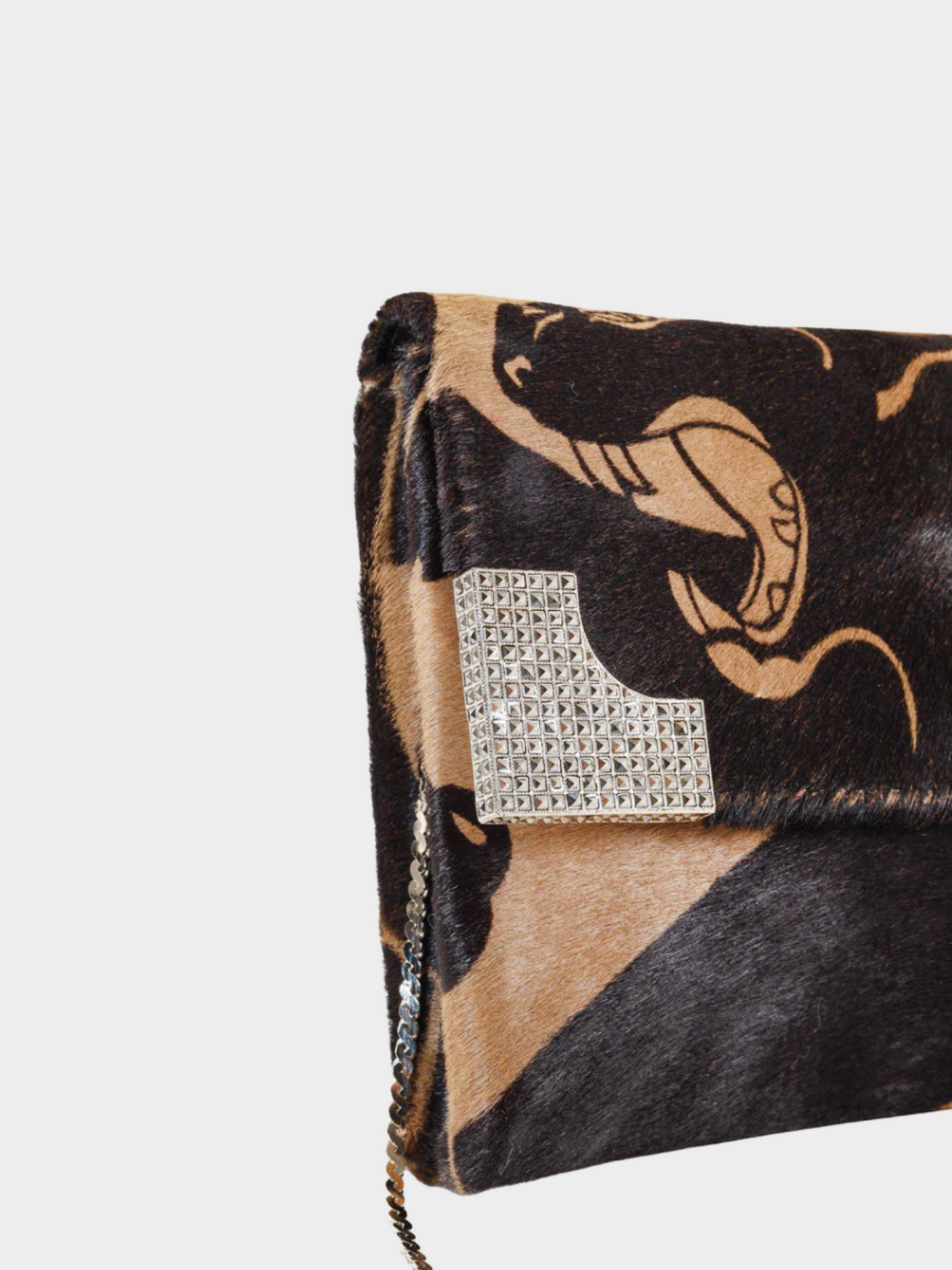 Valentino 2010s Brown Horsehair Panther Print Clutch Handbag