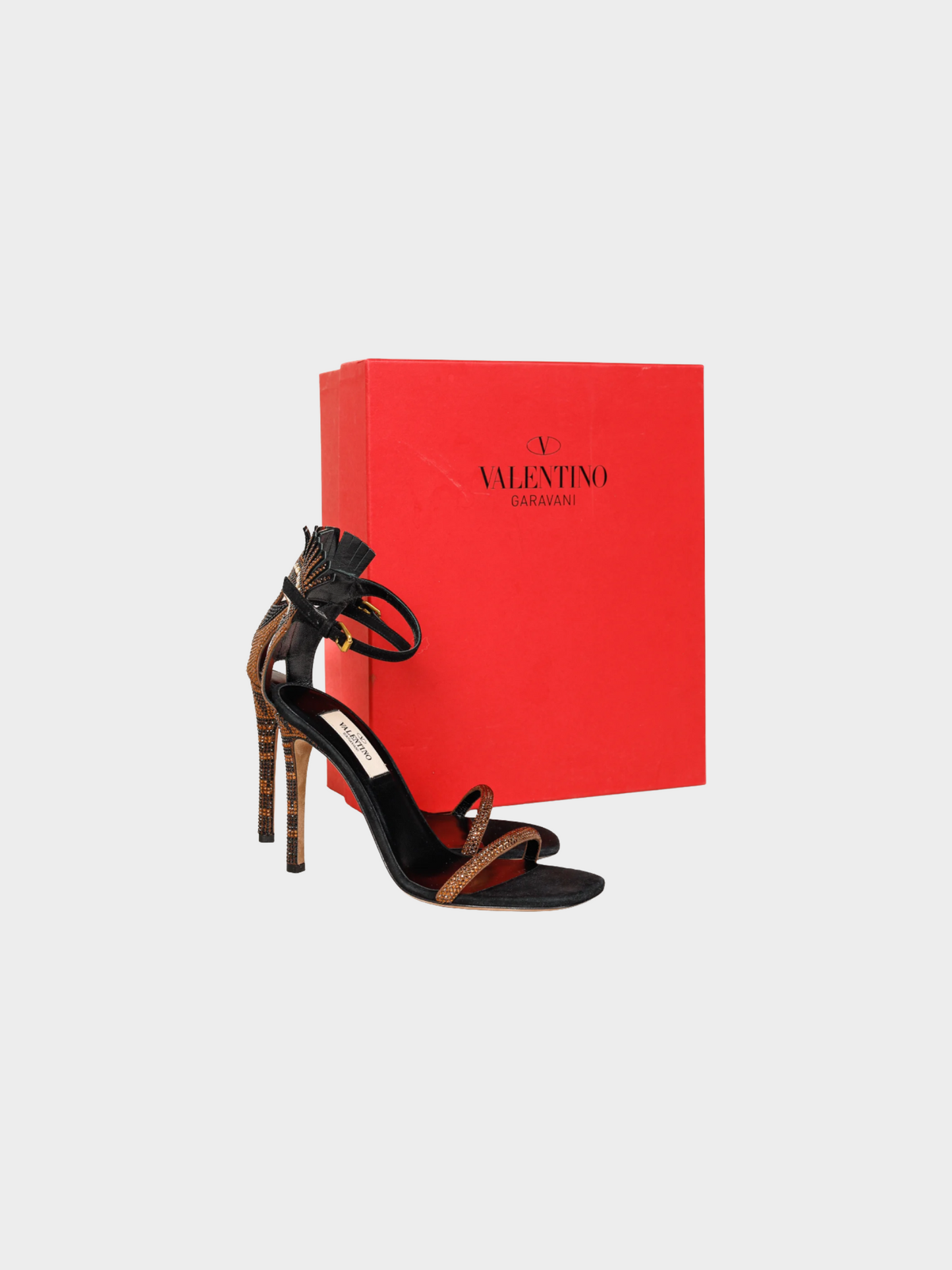 Valentino SS 2016 Black and Brown Glam Mask Tribe Crystal-Embellished Suede Sandals