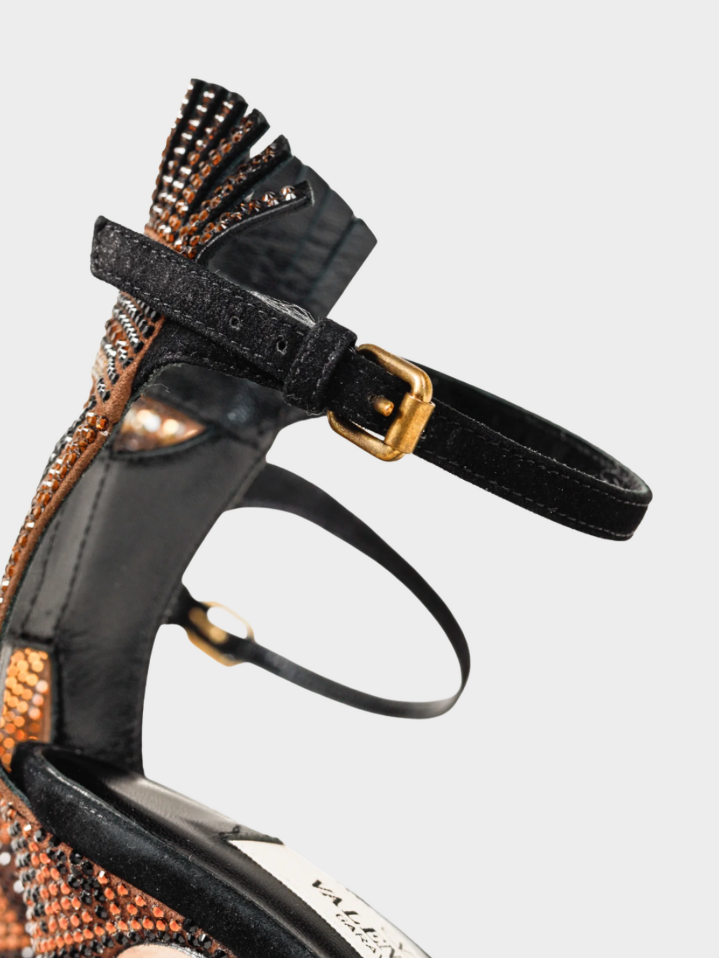 Valentino SS 2016 Black and Brown Glam Mask Tribe Crystal-Embellished Suede Sandals