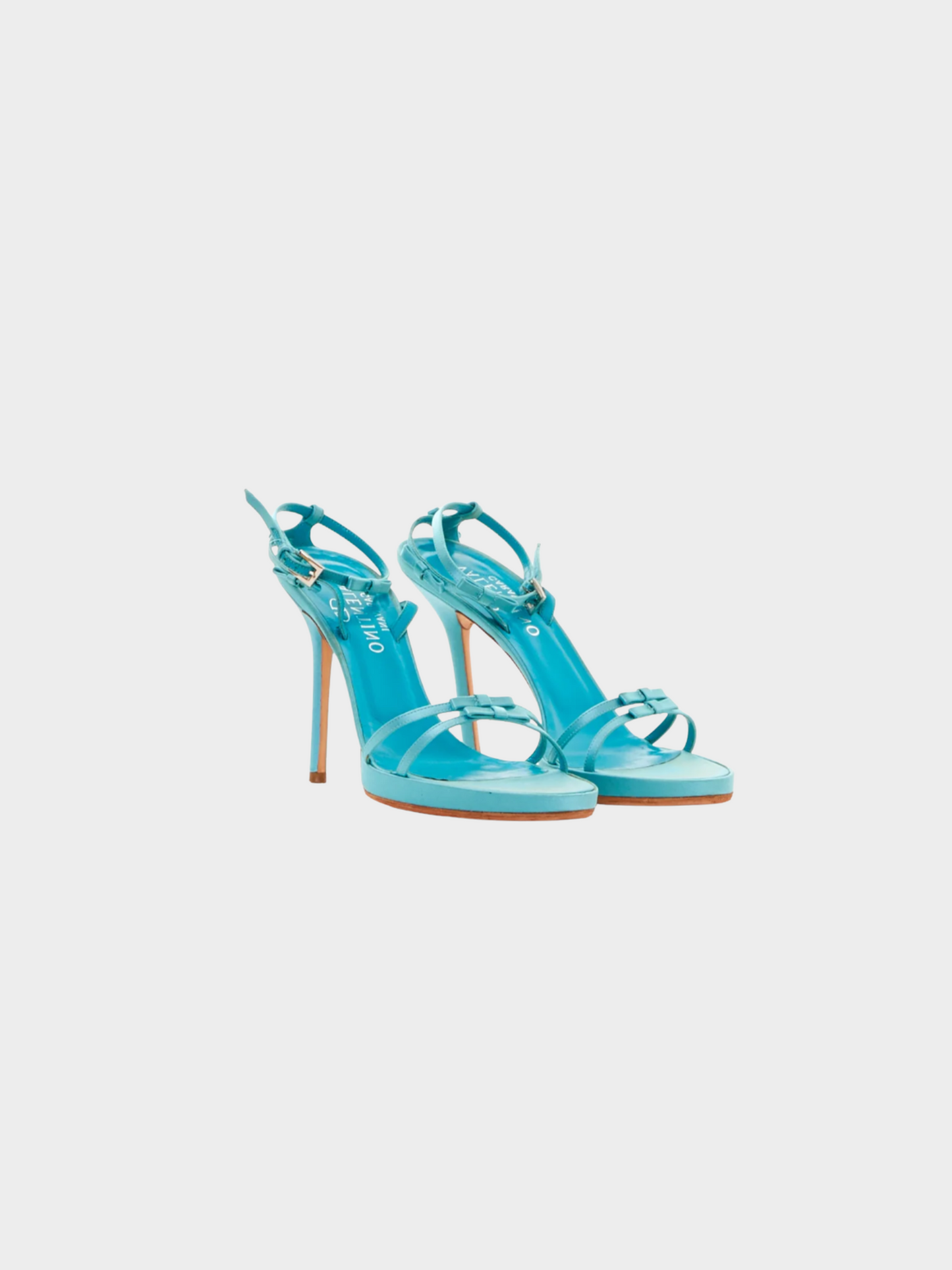 Valentino SS 2004 Turquoise satin with bows platform Sandals