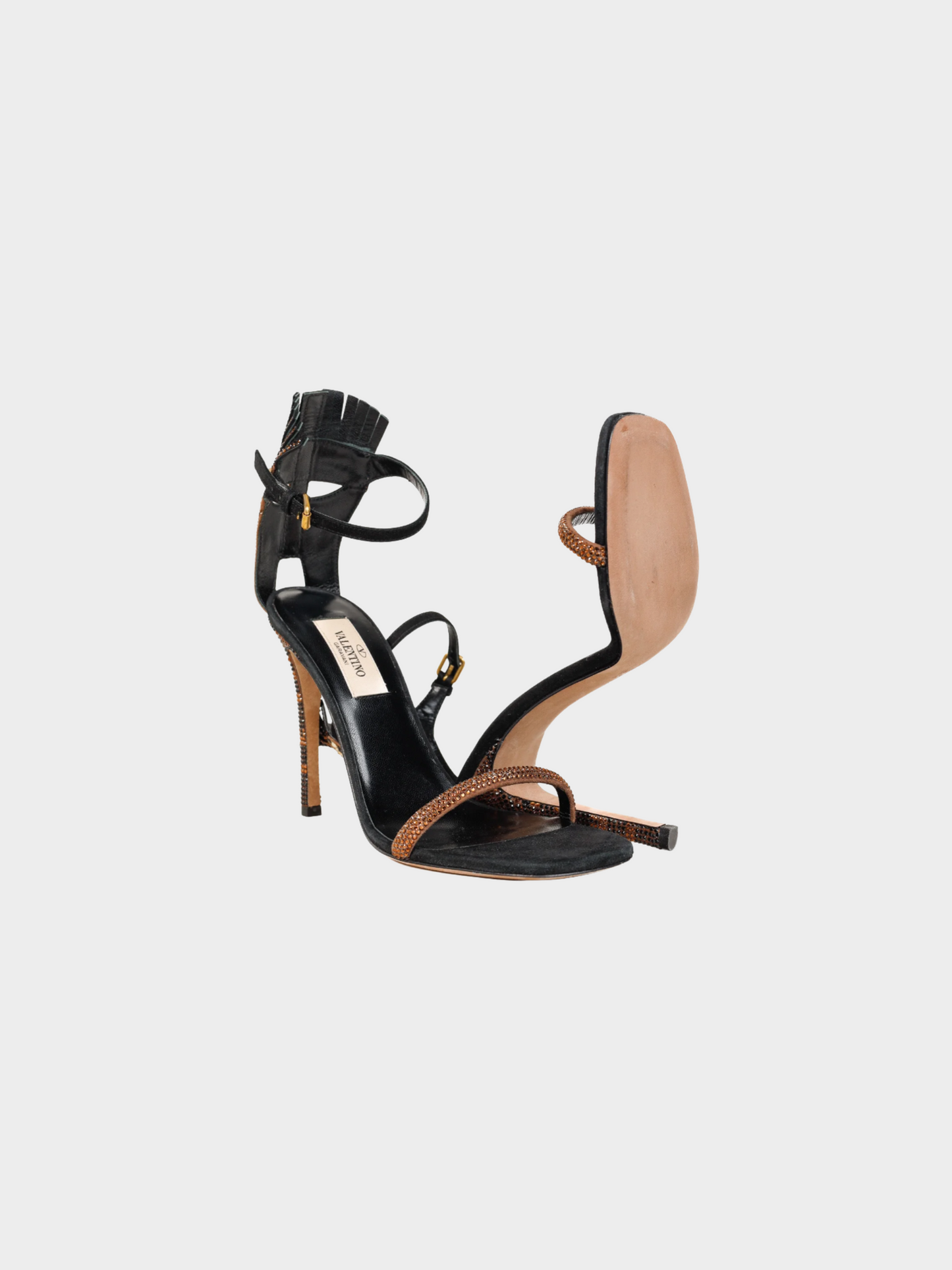 Valentino SS 2016 Black and Brown Glam Mask Tribe Crystal-Embellished Suede Sandals