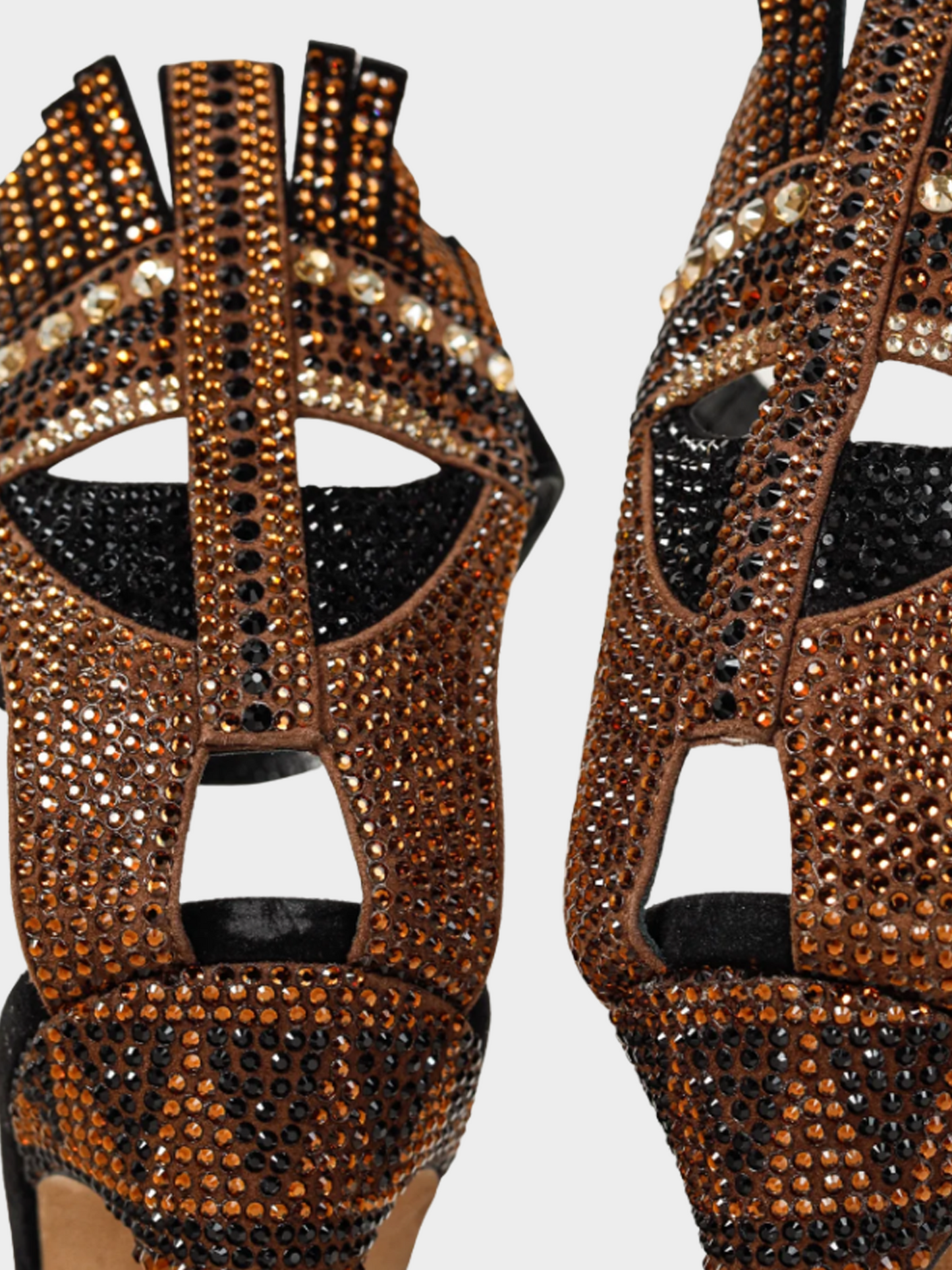 Valentino SS 2016 Black and Brown Glam Mask Tribe Crystal-Embellished Suede Sandals