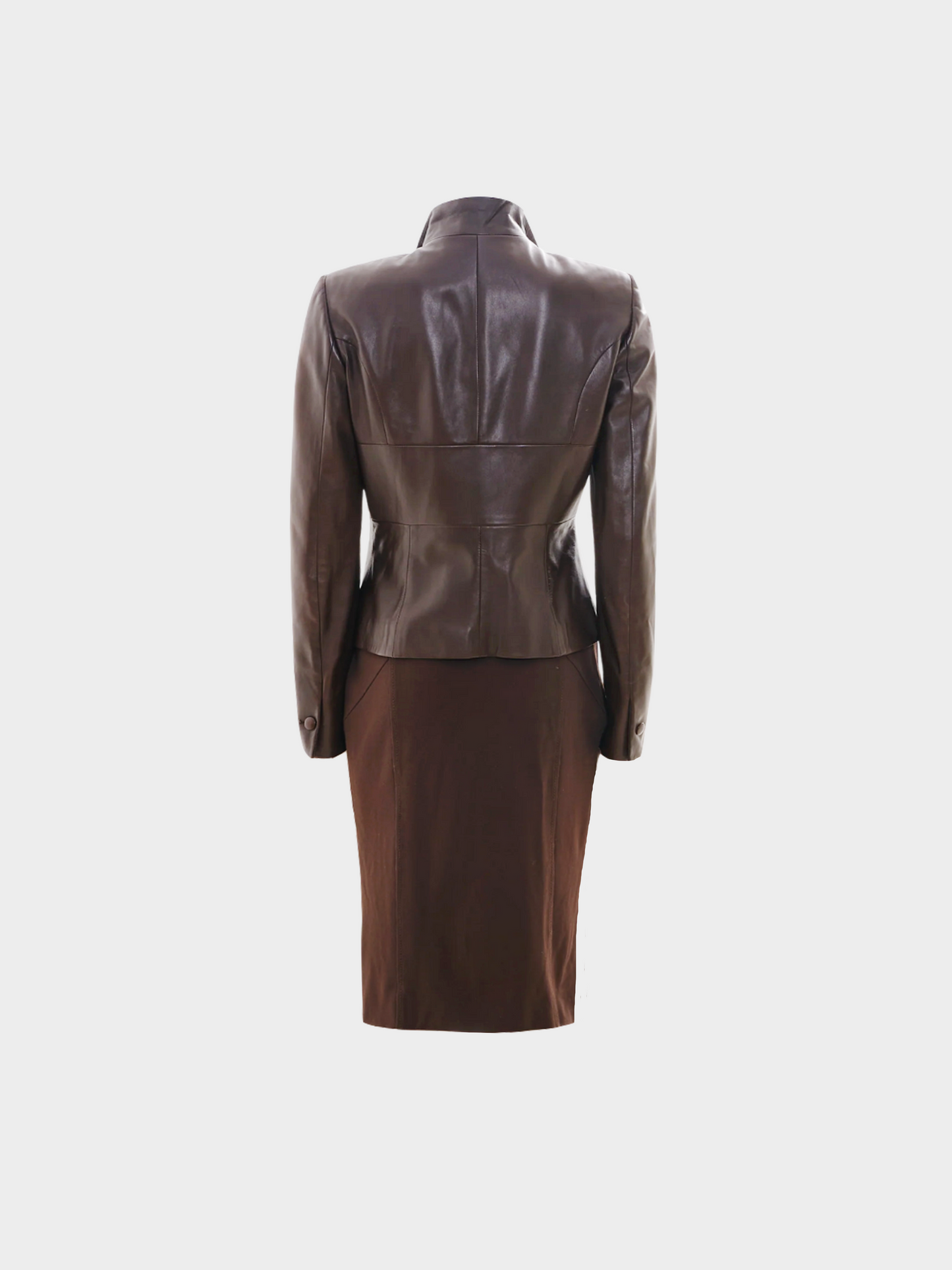 Valentino 2000s Brown Leather Jacket and Tube Skirt Set