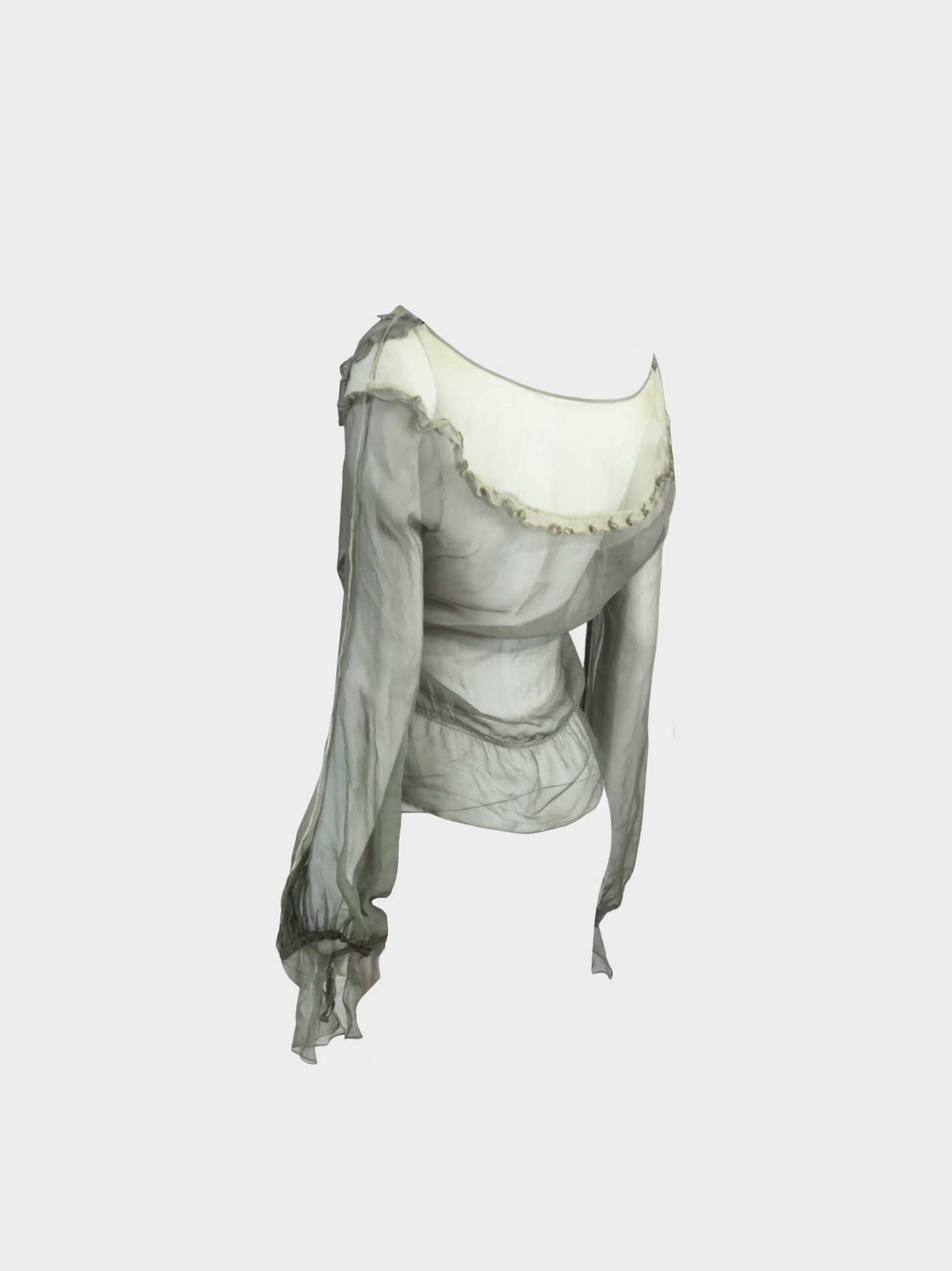 Valentino 1990s Light Sage Green Sheer Silk Long Sleeved Top
