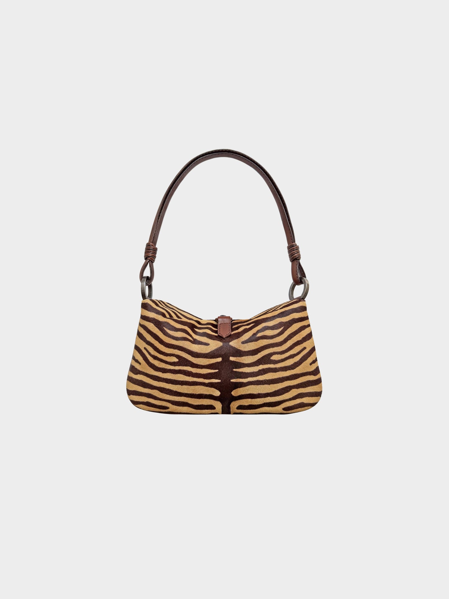 Valentino 2000s Zebra Print Ponyhair and Calfskin Floral-detailed Shoulder Bag