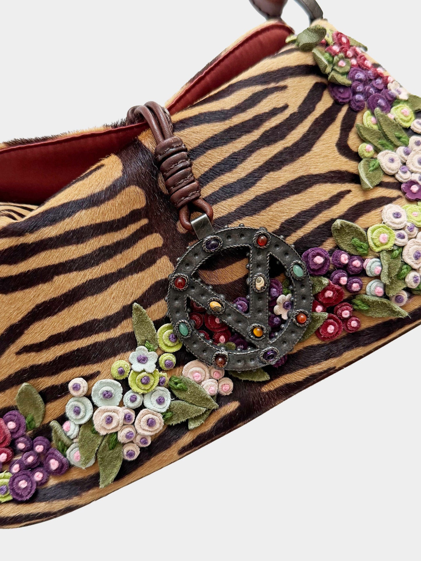 Valentino 2000s Zebra Print Ponyhair and Calfskin Floral-detailed Shoulder Bag