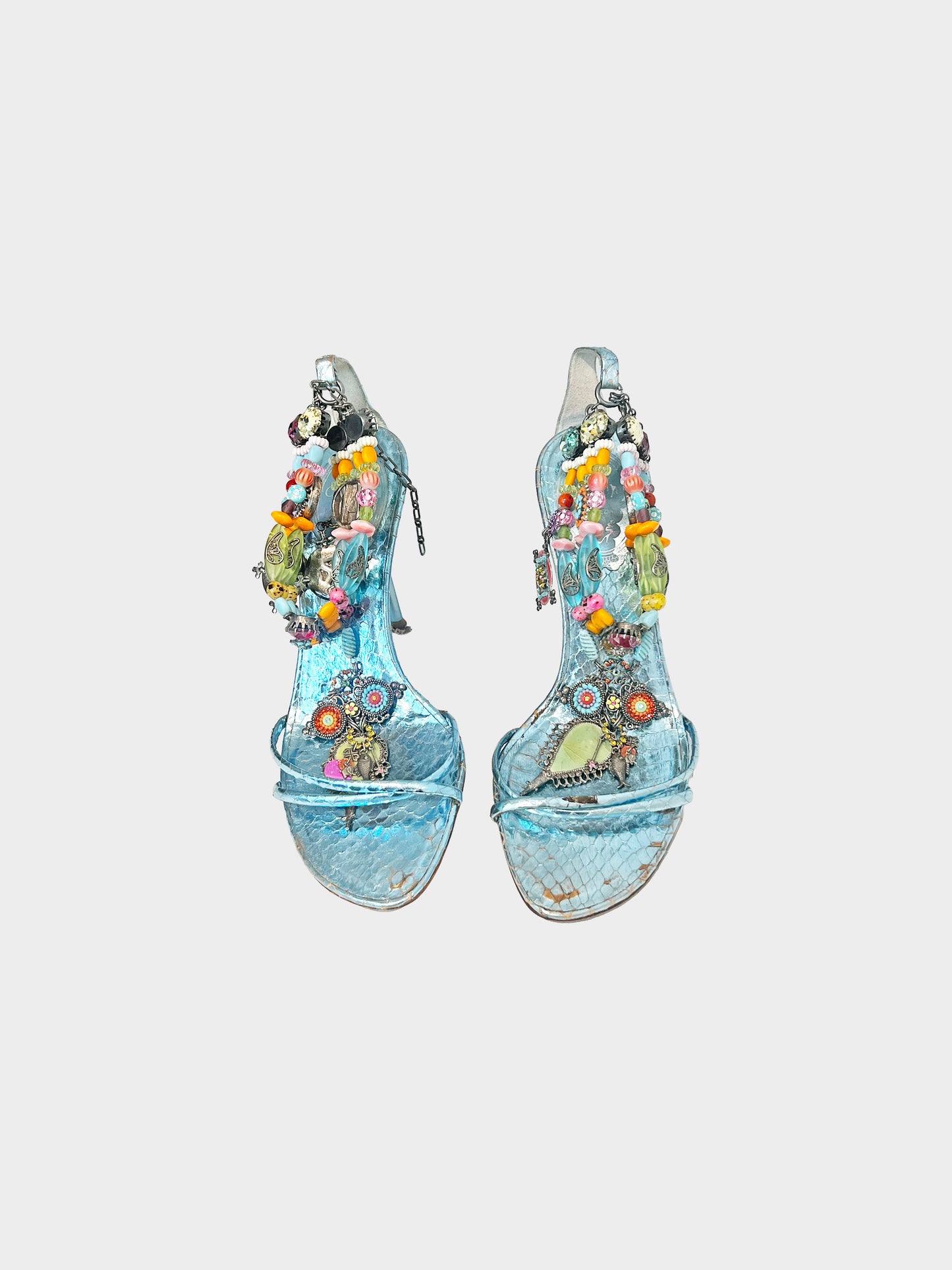 René Caovilla 2000s Rare Multicolor Beaded and Jeweled Python Heels