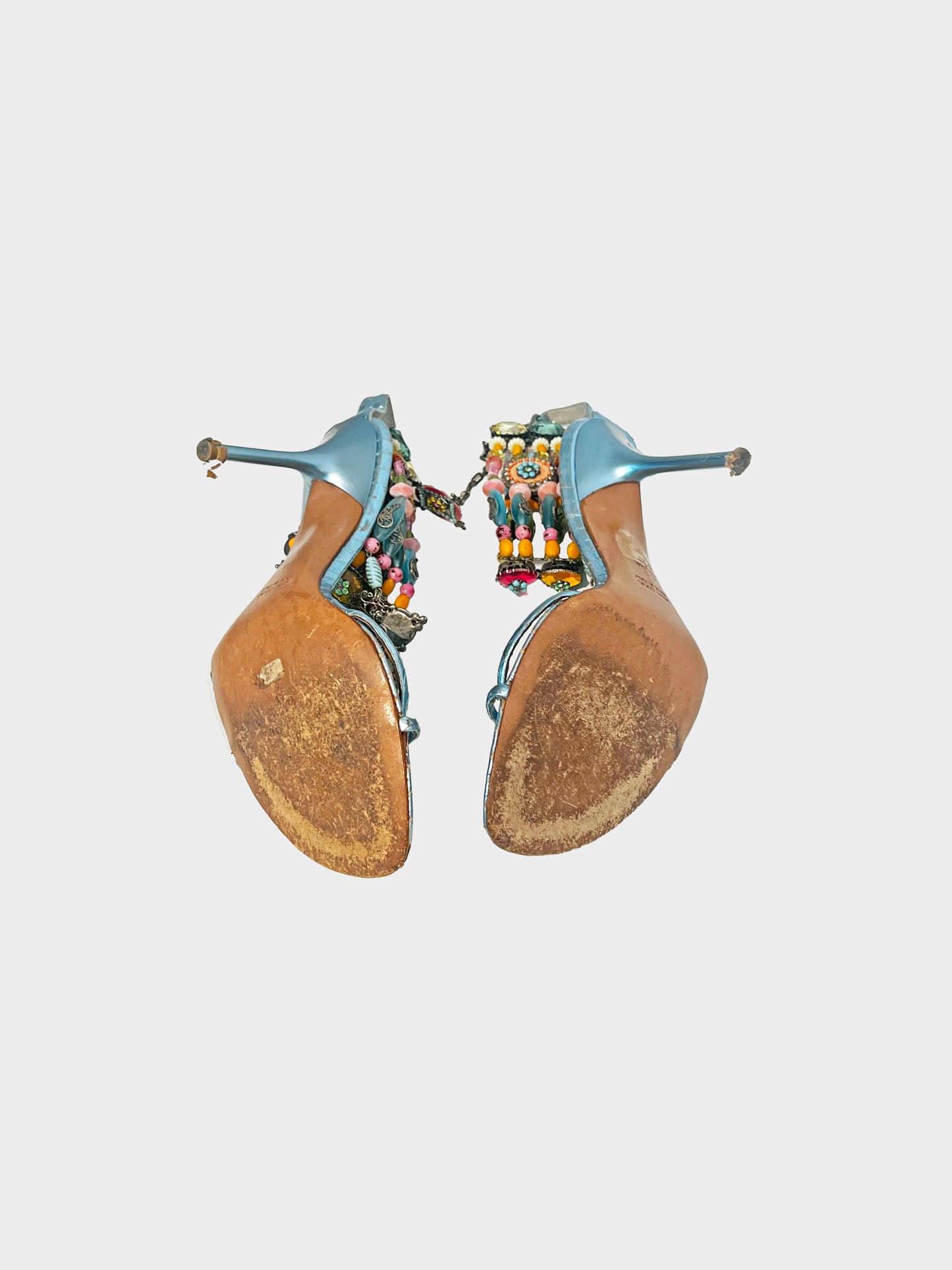 René Caovilla 2000s Rare Multicolor Beaded and Jeweled Python Heels