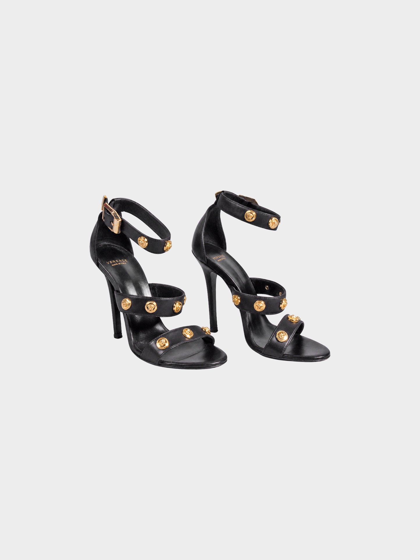 Gianni Versace 2010s Black Leather Medusa Head Heels