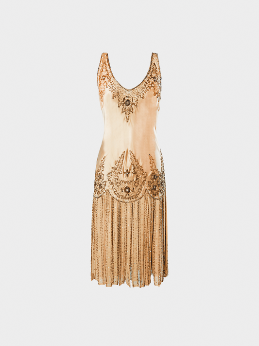 Versace 1990s Light Beige Beaded Midi Dress