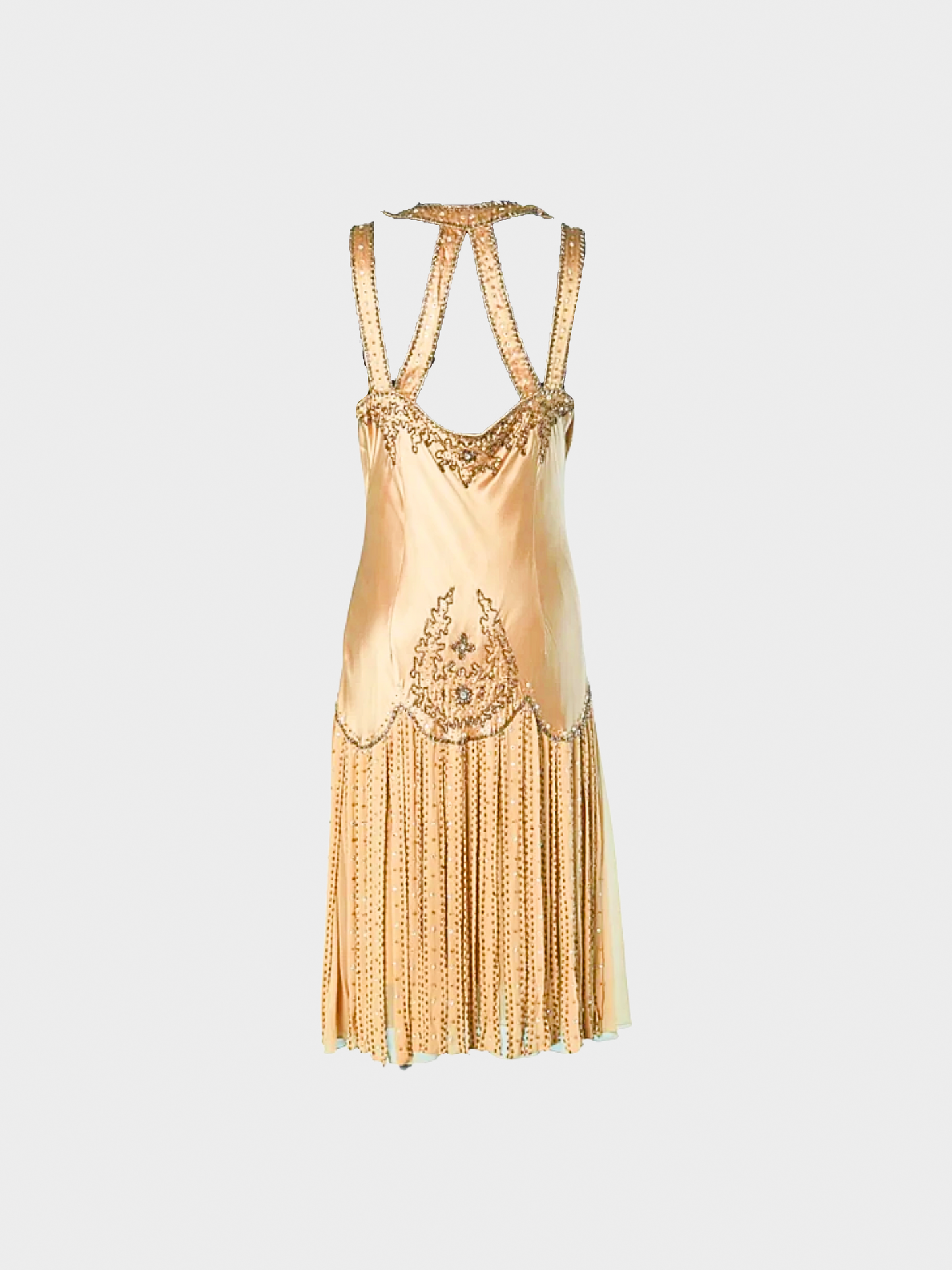 Versace 1990s Light Beige Beaded Midi Dress