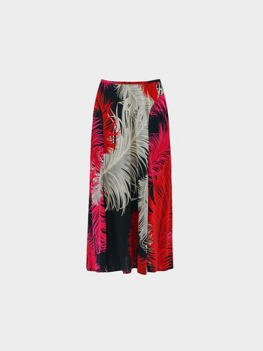 Gianni Versace Couture FW 2001 Multicoloured Feather print jersey draped skirt