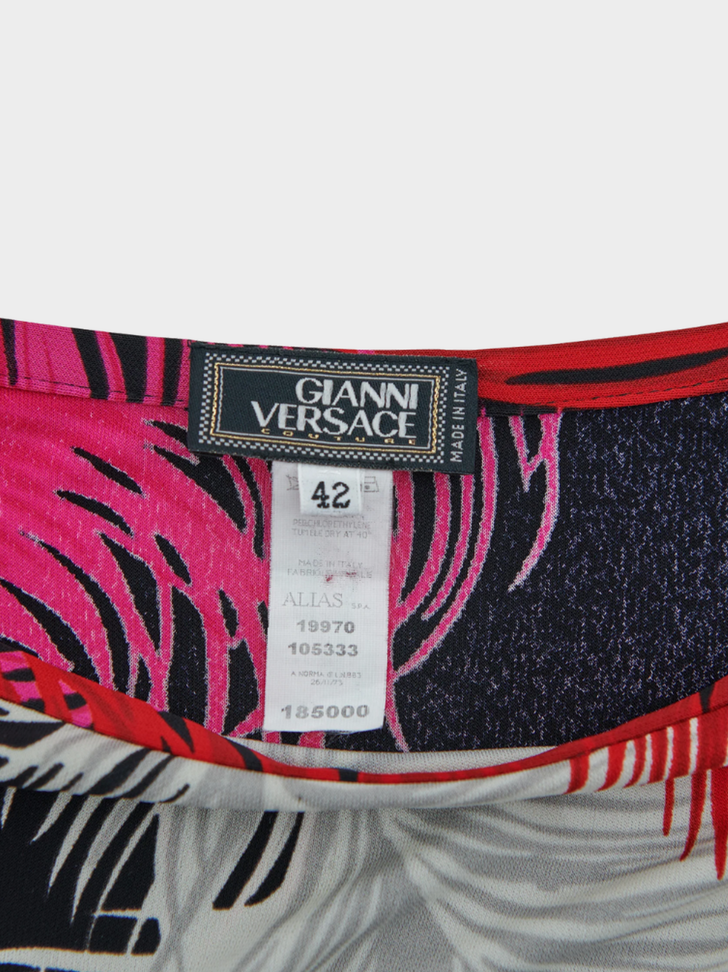 Gianni Versace Couture FW 2001 Multicoloured Feather print jersey draped skirt