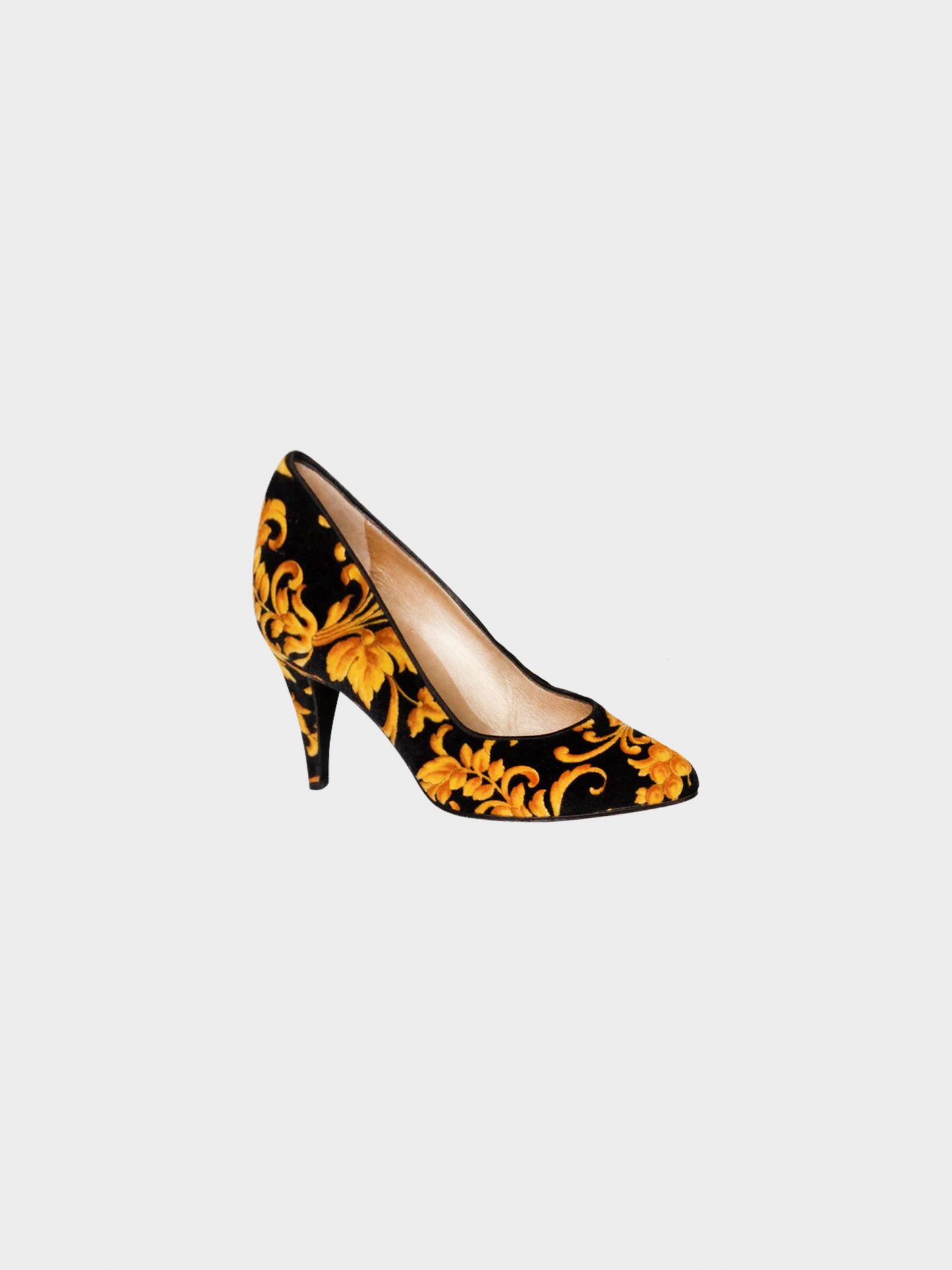 Gianni Versace 1991 Black and Gold Rococo Baroque Pumps Heels