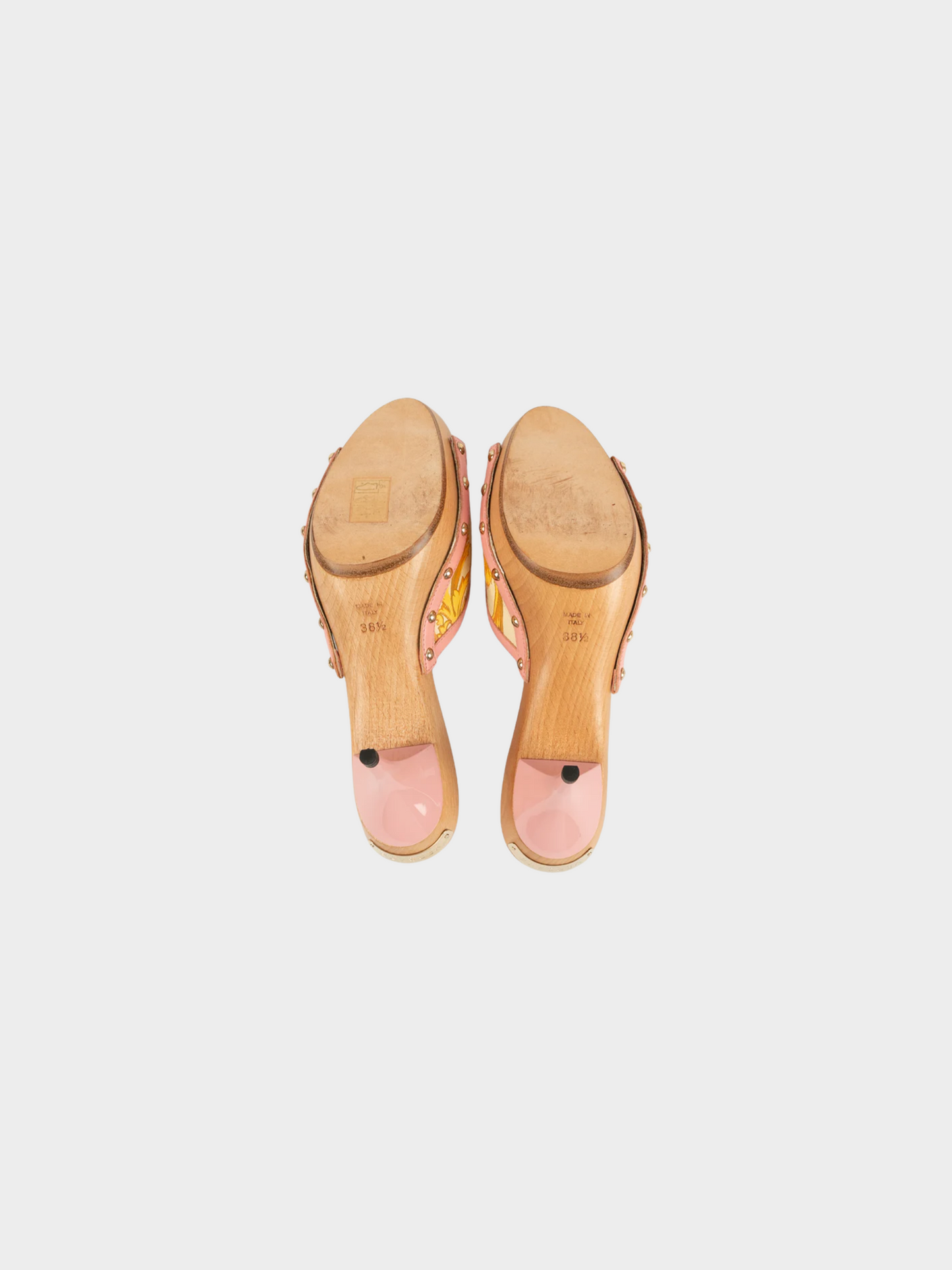 Versace 2000s Pink Printed Wooden Sole Mules