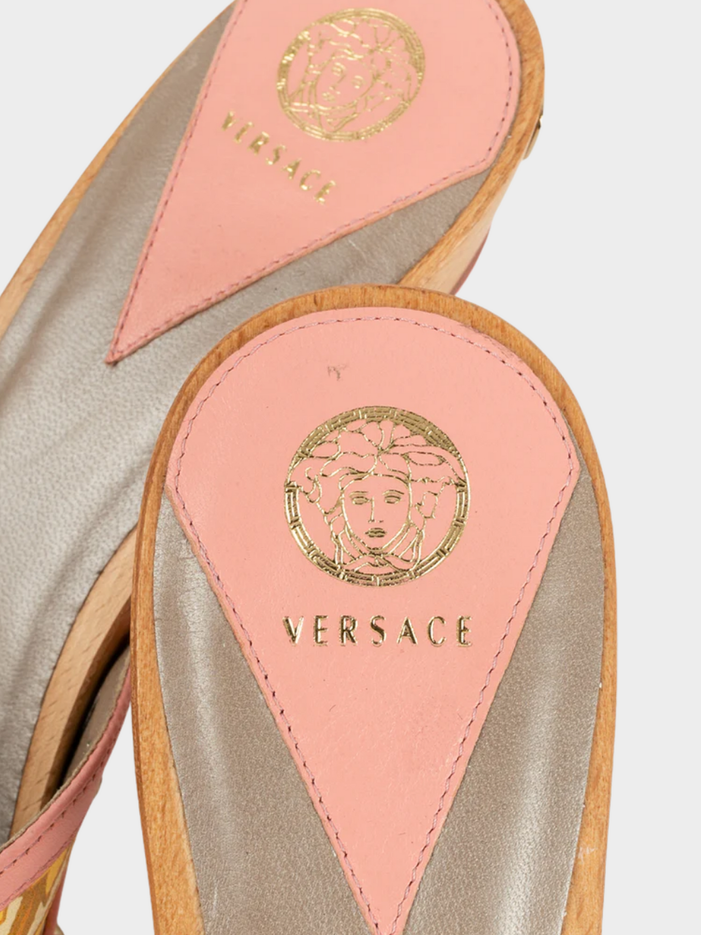 Versace 2000s Pink Printed Wooden Sole Mules