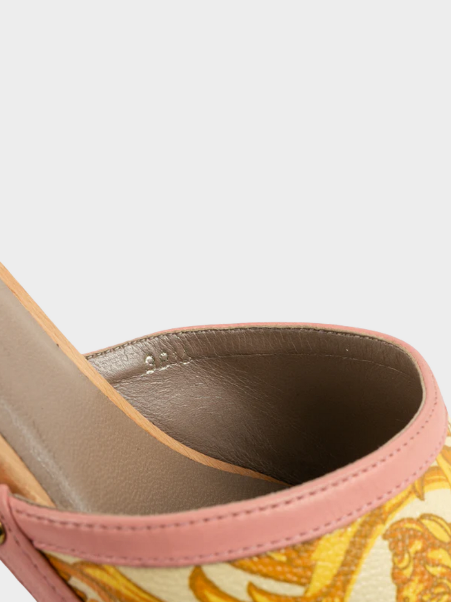 Versace 2000s Pink Printed Wooden Sole Mules